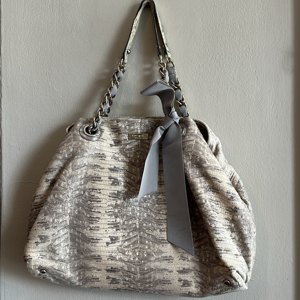 Kate Spade Bows Art Lizard Maryanne Tote‎ Snake Skin Tan Bow